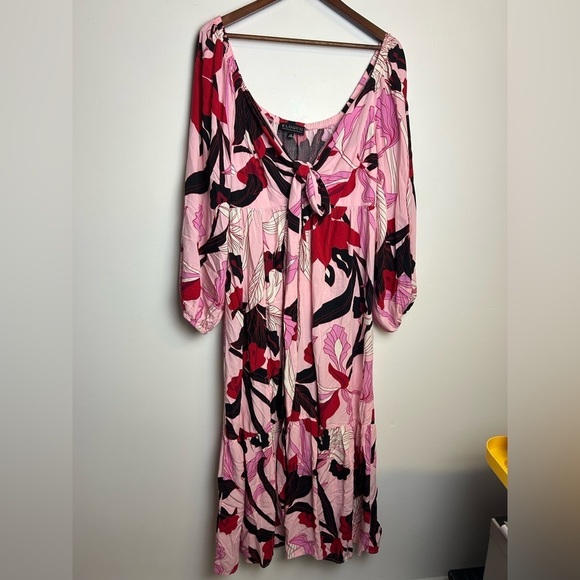 ELoquii Maxi Dress Plus Size 16 Women Floral Tiered Half Sleeve Slit  Hem - Picture 1 of 10